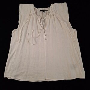 harve benard Womens XL Cream Linen Blend Tie Neck Sleeveless Blouse Tank Top Top